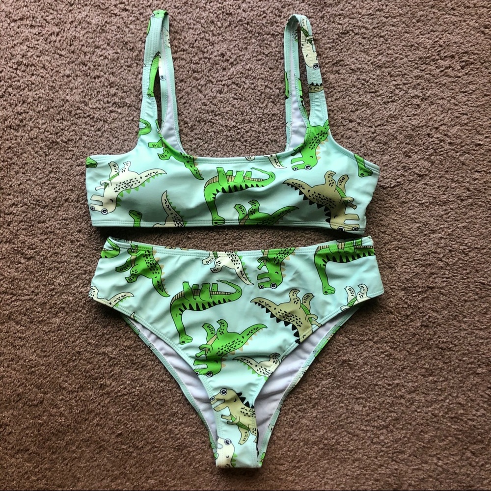 High Waisted Dinosaur Print Bikini Set